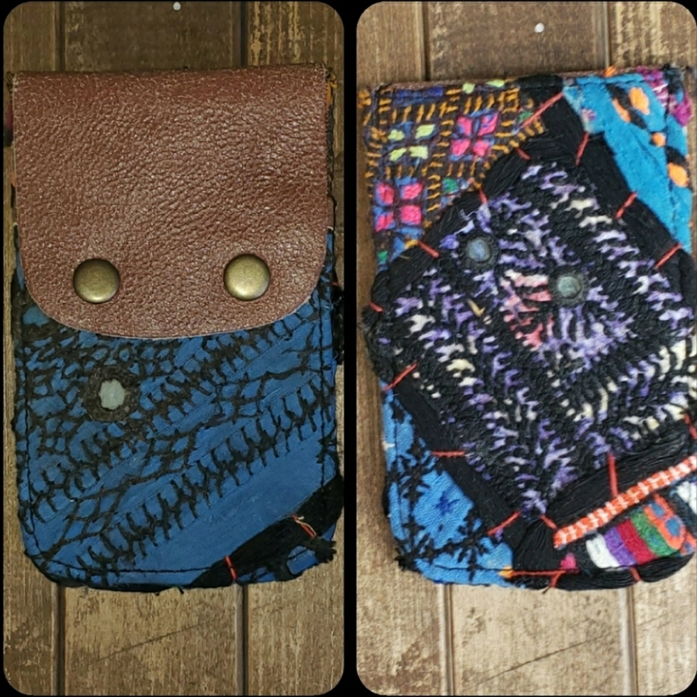 🧠🍳 Free People Boho Embroidered Repurposed vtg banjara hippie Wallet card case
